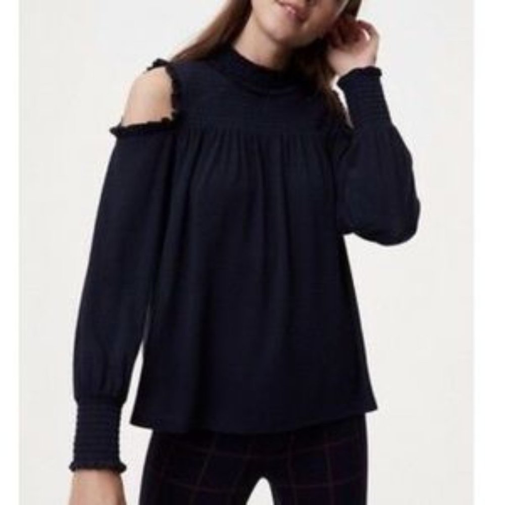 Loft Navy Blue Long Sleeve Open Shoulders